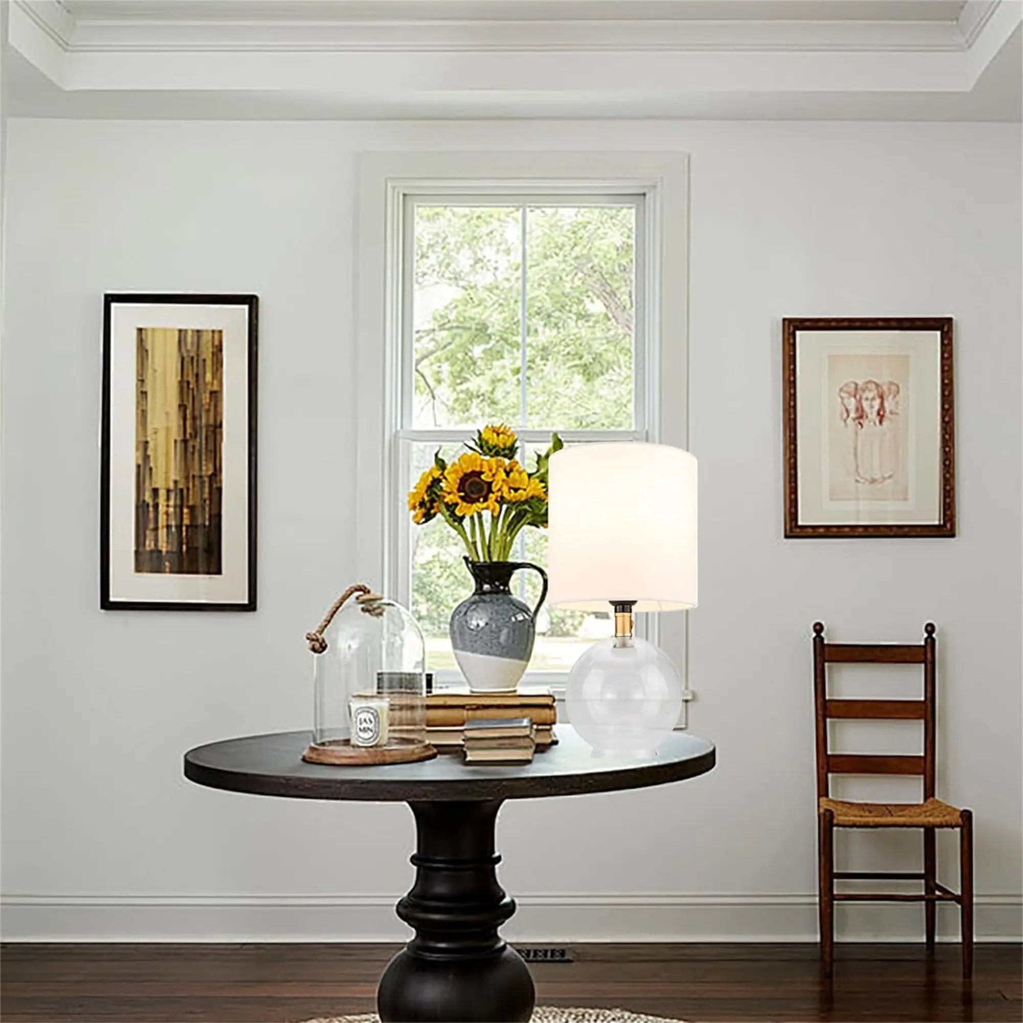 Glass Bedside Table Lamp with Fabric Shade for Bedroom Decor Trollective