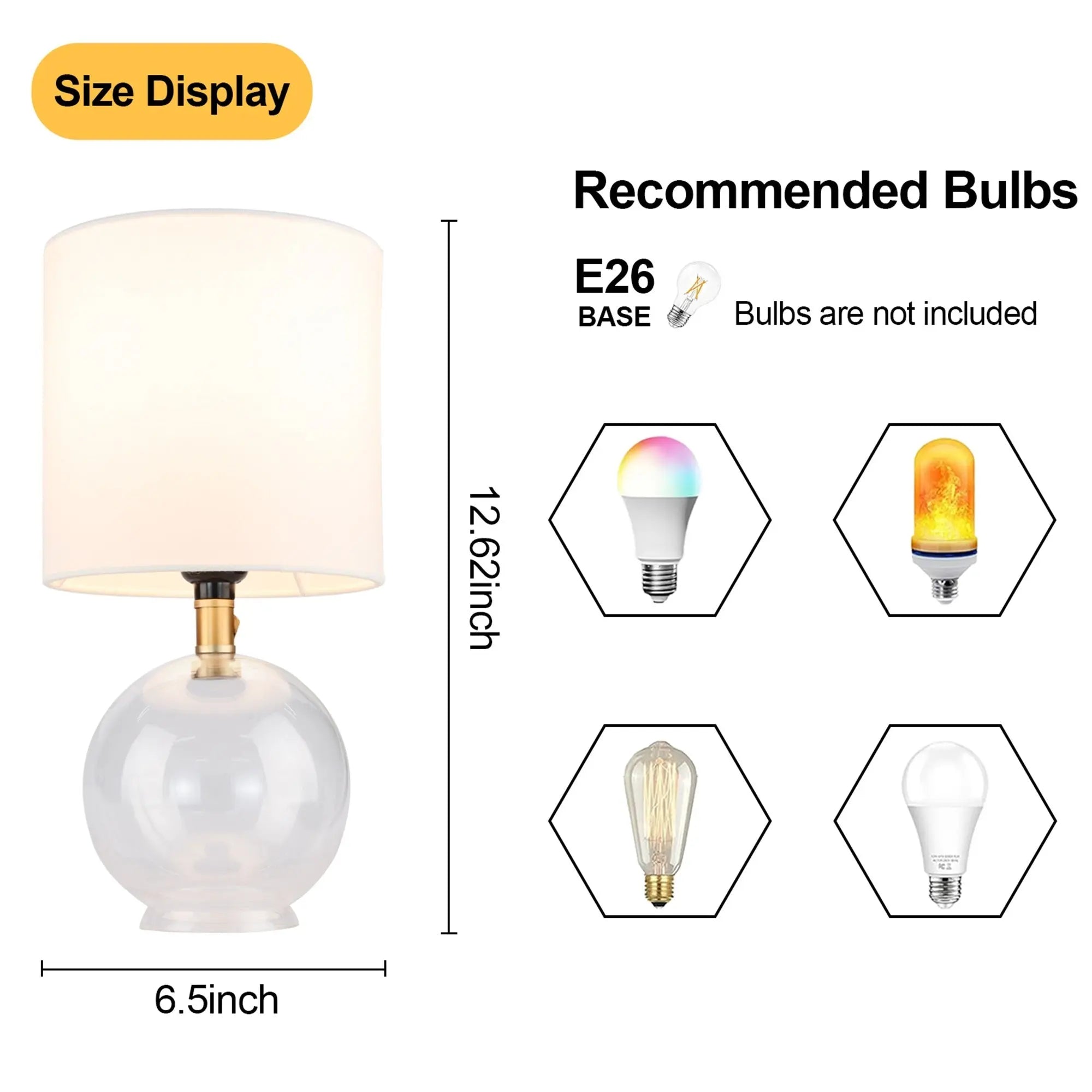 Glass Bedside Table Lamp with Fabric Shade for Bedroom Decor Trollective