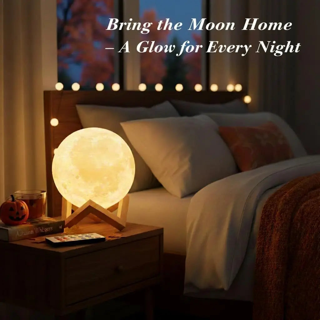 16-Color Moon Lamp with Stand & Remote LED Night Light Decor Trollective