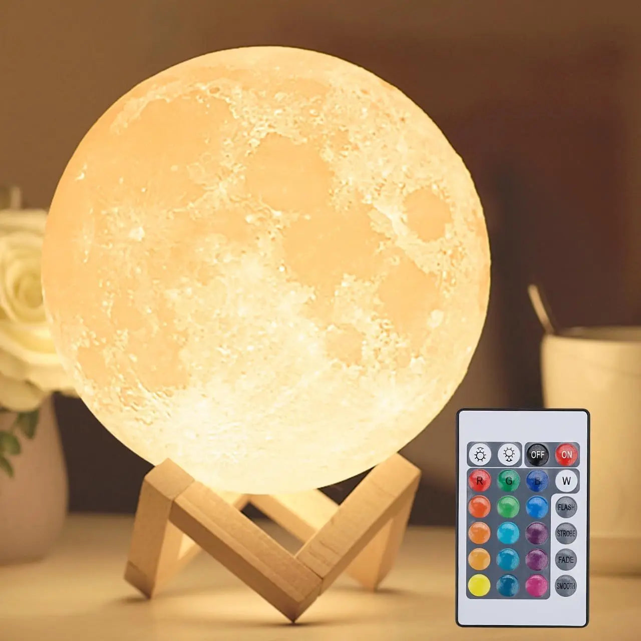 16-Color Moon Lamp with Stand & Remote LED Night Light Decor Trollective