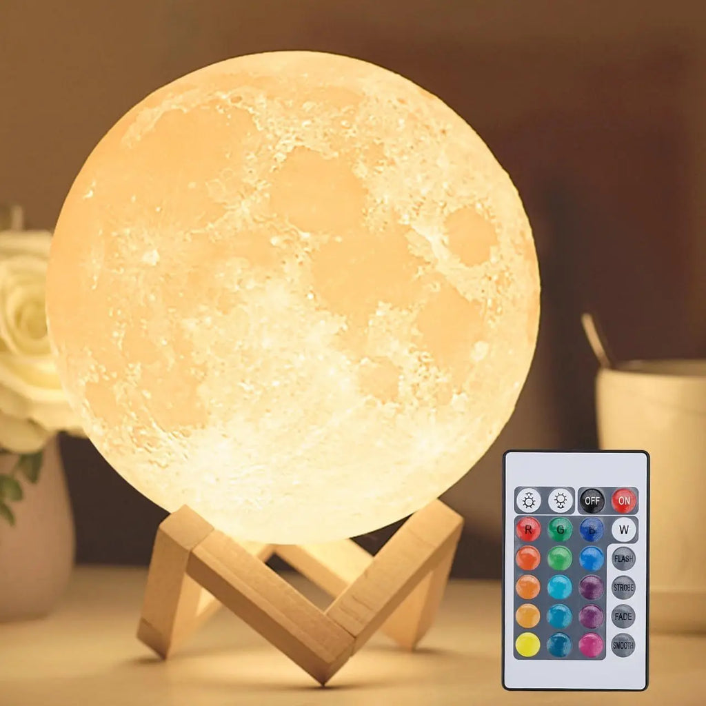 16-Color Moon Lamp with Stand & Remote LED Night Light Decor Trollective